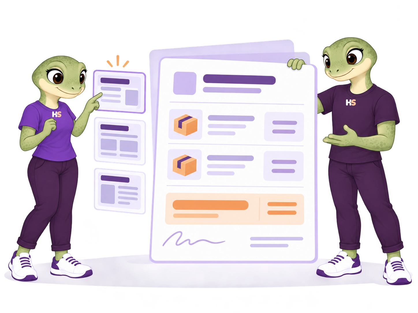 HookSpark mascots presenting a branded quote workflow
