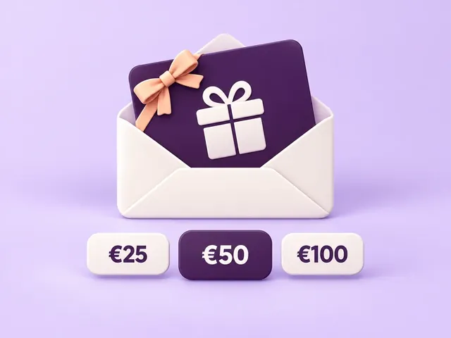 Illustration: Digital gift voucher with selectable amounts.