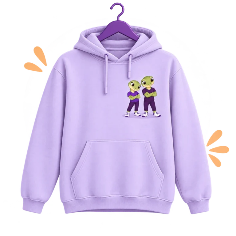 Lavender HookSpark hoodie with our mascots