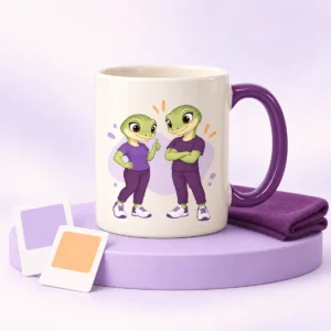 Ivory studio mug with HookSpark mascots