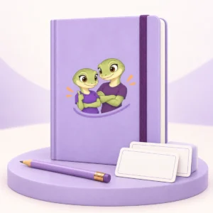 Lavender workshop notebook with HookSpark mascots